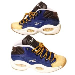 Reebok Question Mid Denim Blue Yellow Athletic Basketball Shoes Men’s 6.5